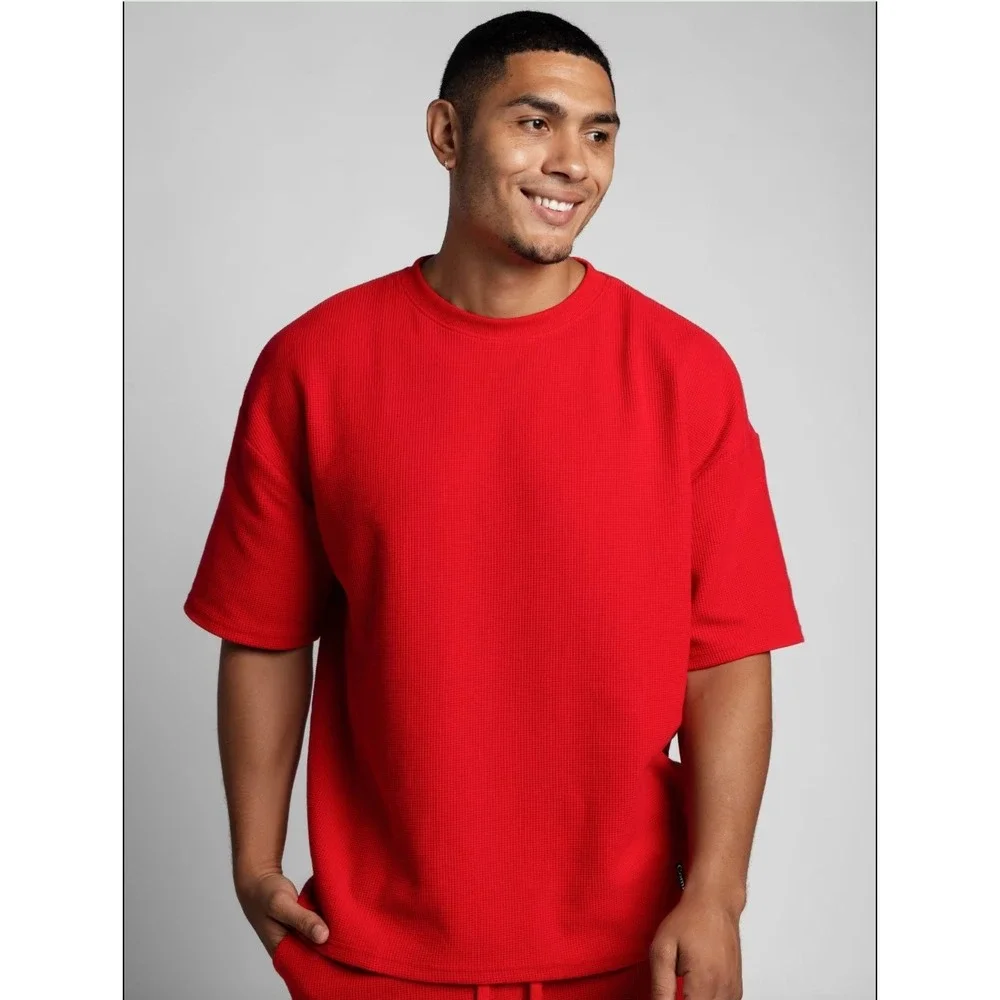 NWOT Comfrt Waffle Lounge Tee T-Shirt Mens‎ 2XL Cherry Red Oversized Street Boxy